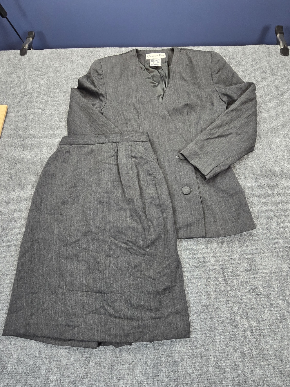 Vintage 90s Christian Dior Wool Skirt Suit Womens 4 Gray 2 Piece Repair Project
